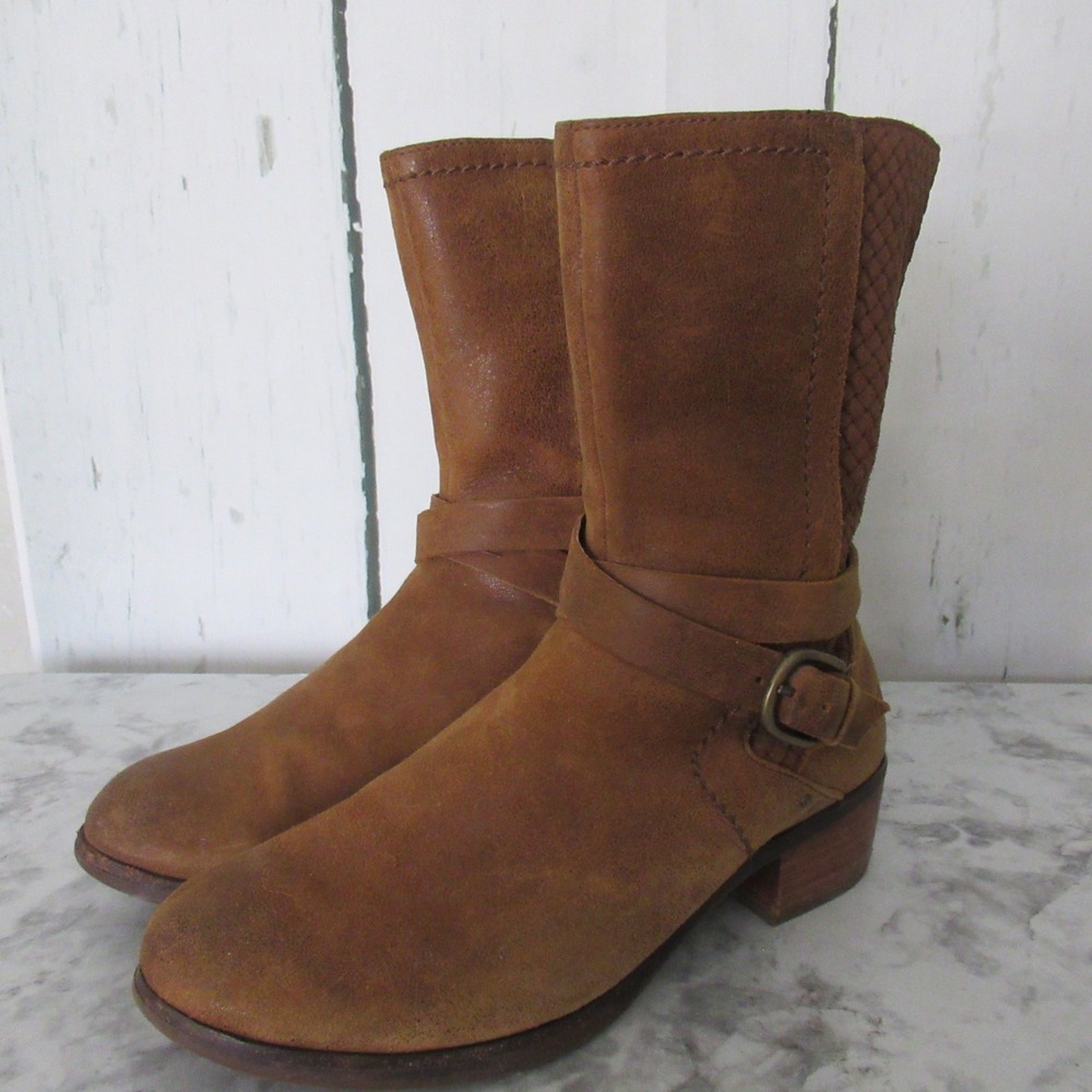 Ugg Boots 8.5 39.5 Chestnut Brown Leather Lula Mae Buckle Moto Biker Western